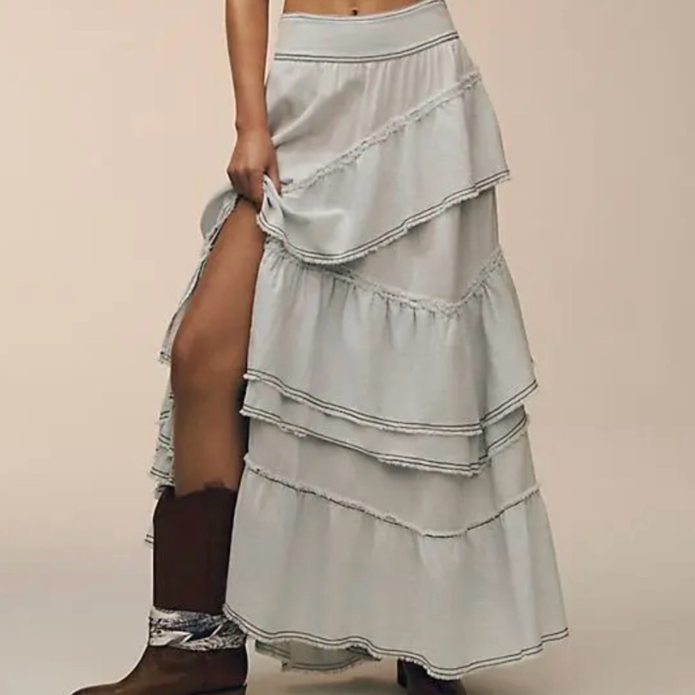 Anthropologie Pilcro Asymmetrical Ruffled Tiered Maxi Skirt